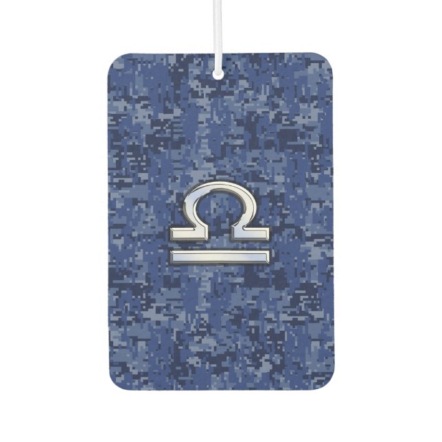 Libra Zodiac-Symbol auf Blue Digital-Camouflage Autolufterfrischer (Vorderseite)