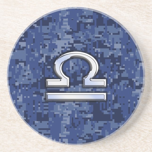 Libra Zodiac Symbol auf Blue Digital Camouflage Getränkeuntersetzer (Vorne)