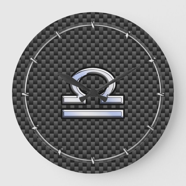 Libra Zodiac Symbol auf Carbon Fibre Decor Große Wanduhr (Vorderseite)