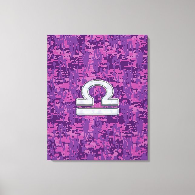 Libra Zodiac-Symbol auf der Fuchsia Digitalen Camo Leinwanddruck (Vorderseite)