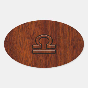 Libra Zodiac Symbol auf Mahogany Ovaler Aufkleber