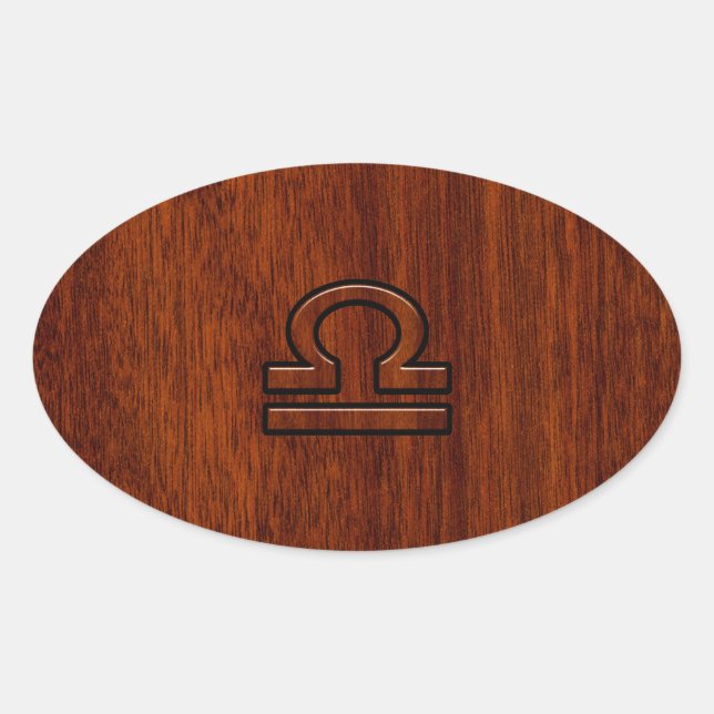 Libra Zodiac Symbol auf Mahogany Ovaler Aufkleber (Vorderseite)
