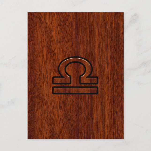 Libra Zodiac Symbol auf Mahogany Postkarte (Vorderseite)