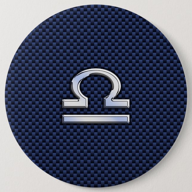 Libra Zodiac Symbol auf Navy Blue Carbon Fibre Button (Vorderseite)