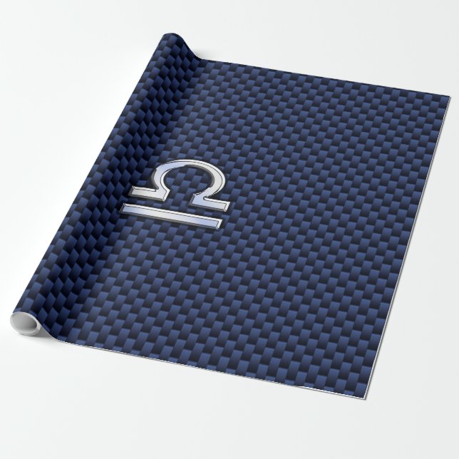 Libra Zodiac Symbol auf Navy Blue Carbon Fibre Geschenkpapier (Ungerollt)