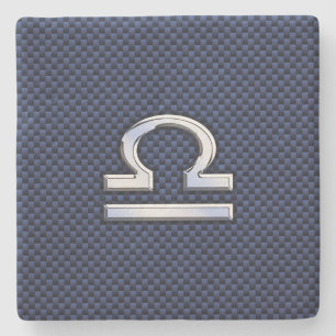 Libra Zodiac Symbol auf Navy Blue Carbon Fibre Steinuntersetzer