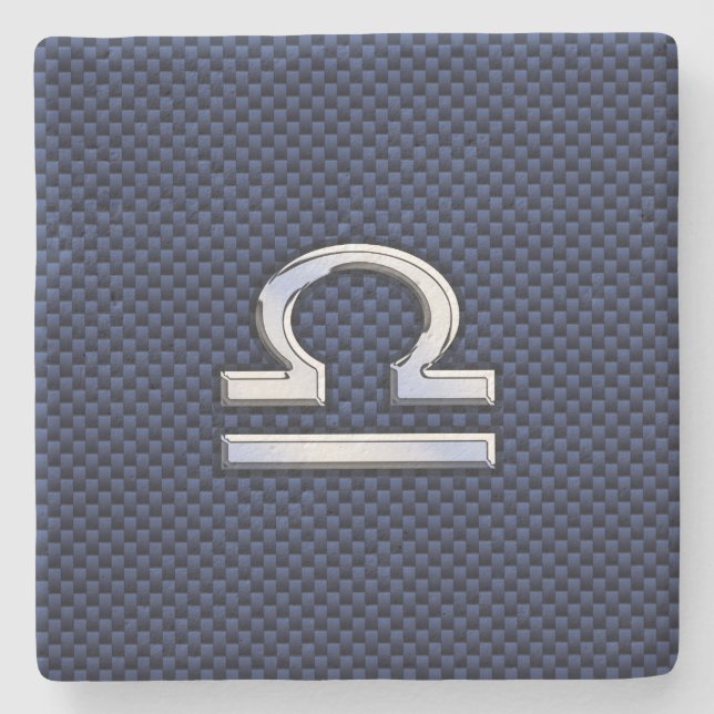 Libra Zodiac Symbol auf Navy Blue Carbon Fibre Steinuntersetzer (Vorderseite)