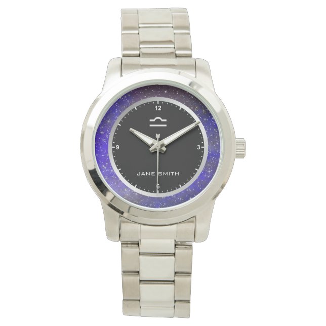 Libra Zodiac Symbol Galaxy Stars Individuelle Name Armbanduhr (Vorderseite)