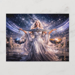 Libra Zodiac with Celestial Maiden Holding the Sca Postkarte