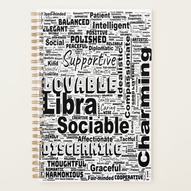 Libra Zodiac Word Cloud Inspiration Planer (Vorderseite)