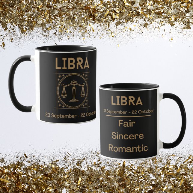 Libra Zodiac Zeichen mit Symbol und Eigenschaften Tasse (Libra Zodiac Coffee Mug with traits)