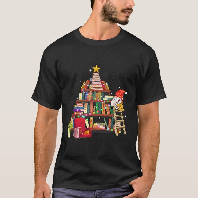 Librarian And Book Lover Christmas Library Tree Li T-Shirt (Vorderseite)