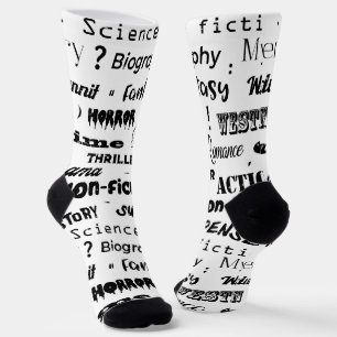 Librarian Author Book Lover Black and White Socken
