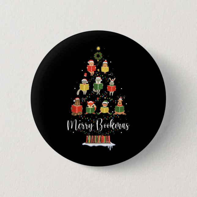 Librarian Book Lover Bücher Weihnachtsbaum Merry B Button (Vorderseite)