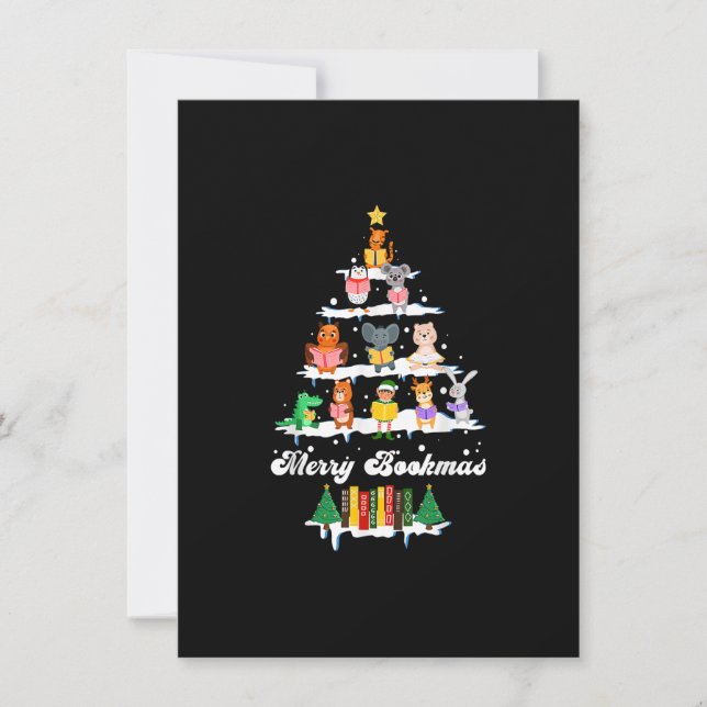 Librarian Book Lover Bücher Weihnachtsbaum Merry B Einladung (Vorderseite)
