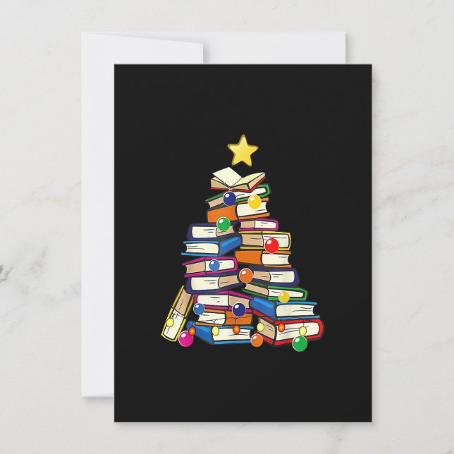 Librarian Book Lover Bücher Weihnachtsbaum Merry B Einladung (Vorderseite)