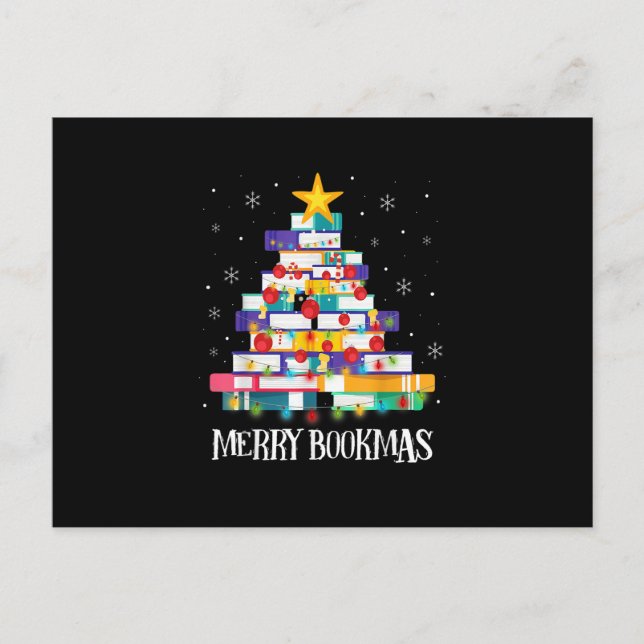 Librarian Book Lover Bücher Weihnachtsbaum Merry B Postkarte (Vorderseite)