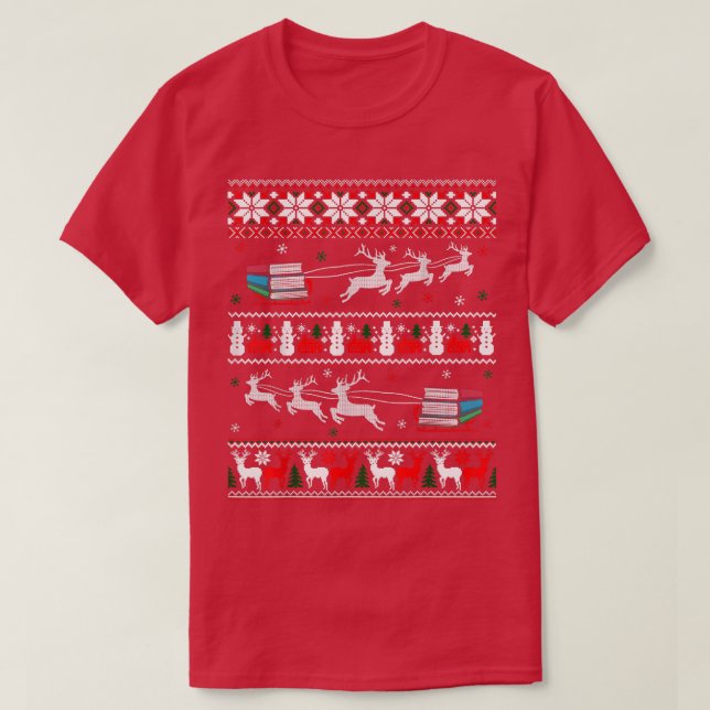 Librarian Christmas Library Book Reader Ugly Xmas T-Shirt (Design vorne)