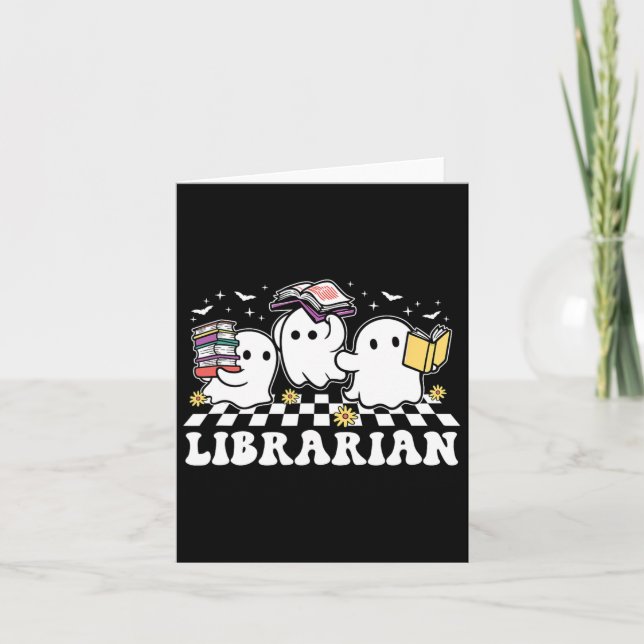Librarian Niedlich Ghost Book Reading Funny Hallow Karte (Vorderseite)