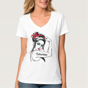 Librarian Rosie The Riveter Button Up T-Shirt