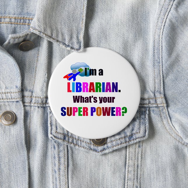 Librarian Superhero, kühn, farbenfroh, Button (Beispiel)