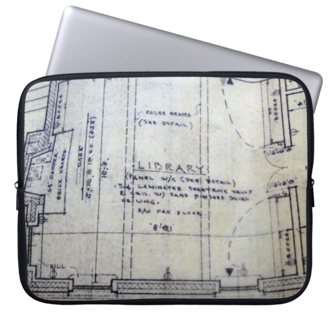 Library Blueprint Laptop Sleeve (Vorderseite)