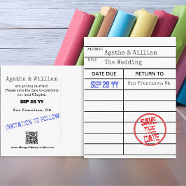Library Book Checkout Card Save the Date Postkarte