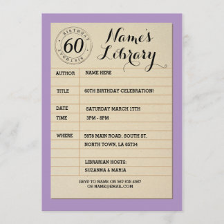 Library Card Book Birthday Party Vintag Einladung