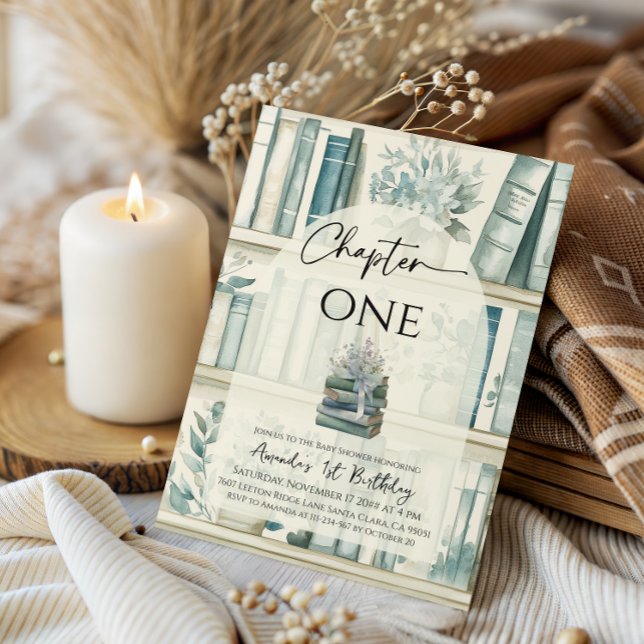 Library Chapter ONE Blue Boy Book 1st Birthday Einladung (Von Creator hochgeladen)