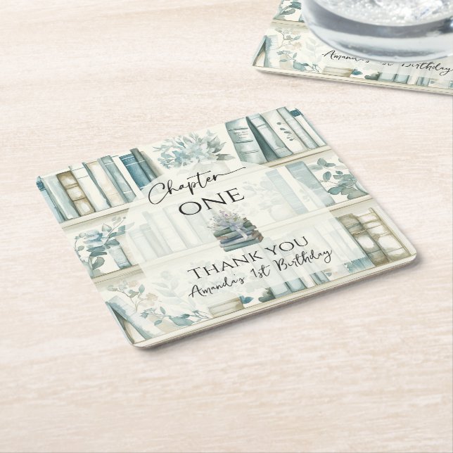 Library Chapter ONE Blue Boy Book 1st Birthday Rechteckiger Pappuntersetzer (angewinkelt)