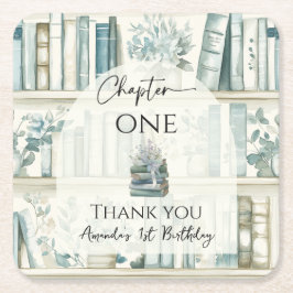 Library Chapter ONE Blue Boy Book 1st Birthday Rechteckiger Pappuntersetzer