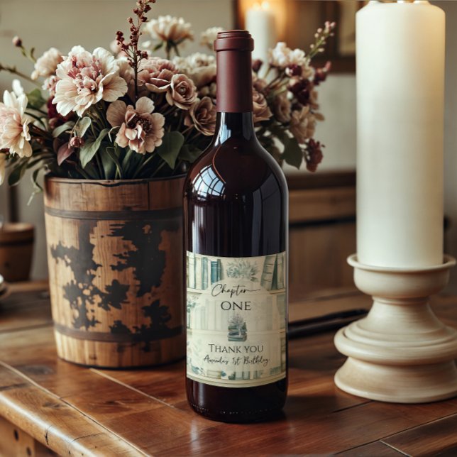 Library Chapter ONE Blue Boy Book 1st Birthday Weinetikett (Von Creator hochgeladen)