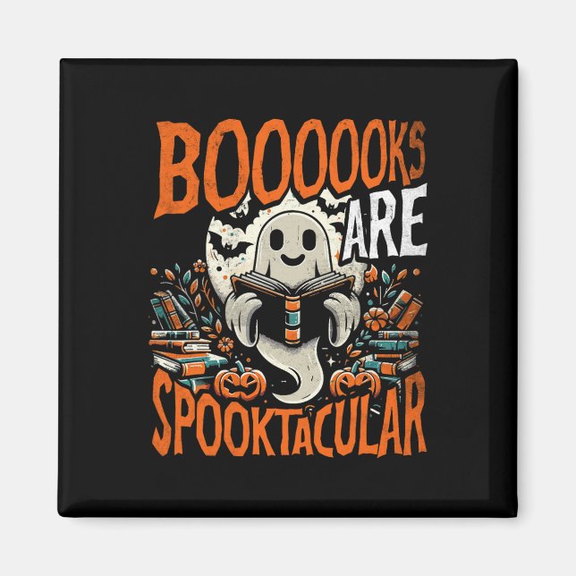 Library Halloween Shirt Book Lover Design Ghost Wi Magnet (Vorne)