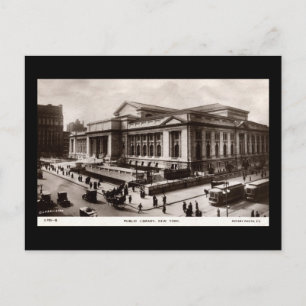 Library, New York City, Vintage Postkarte
