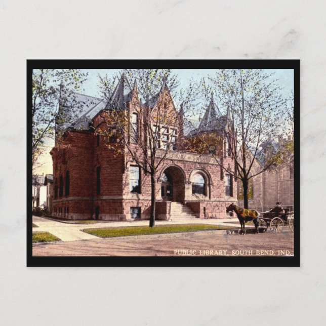 Library, South Bend, Indiana 1915 Vintag Postkarte (Vorderseite)