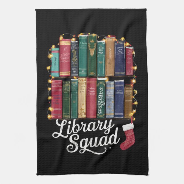 Library Squad Christmas Book Lovers Team Reading Geschirrtuch (Vertikal)