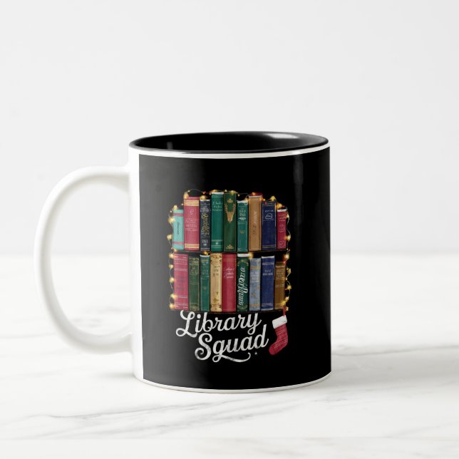 Library Squad Christmas Book Lovers Team Reading Zweifarbige Tasse (Links)