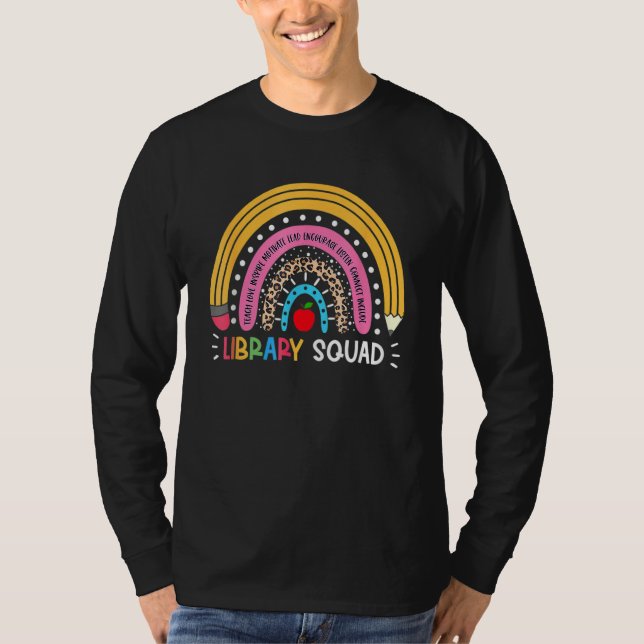 Library Squad Rainbow Leopard Teacher 100 Days Of  T-Shirt (Vorderseite)