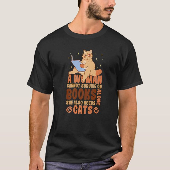 Library Women Cat Reading Books Lover Premium T-Shirt (Vorderseite)