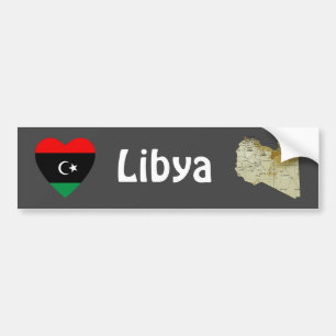 Libyen Flag Herz + Karte Autoaufkleber