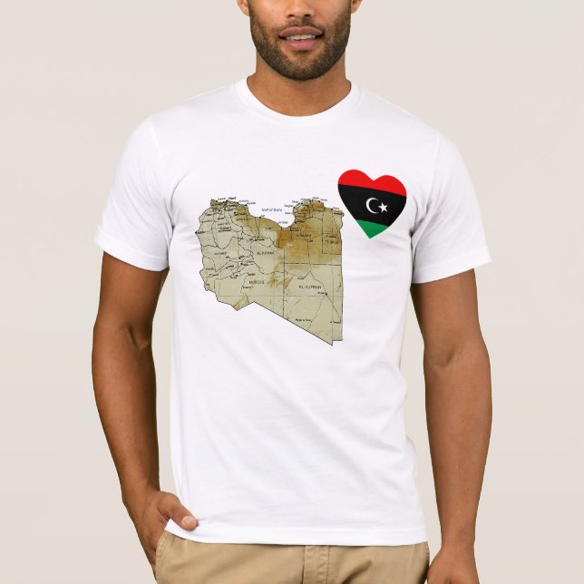 Libyen Flag Herz und Karte T - Shirt (Vorderseite)