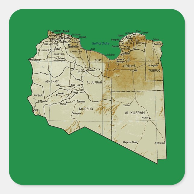 Libyen-Kartenaufkleber Quadratischer Aufkleber (Vorderseite)