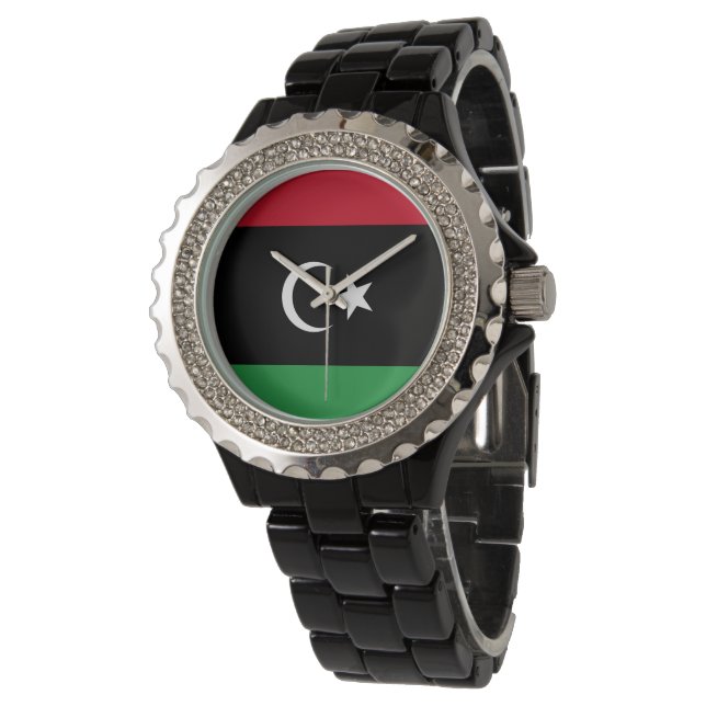Libyenflagge Armbanduhr (Schrägansicht)