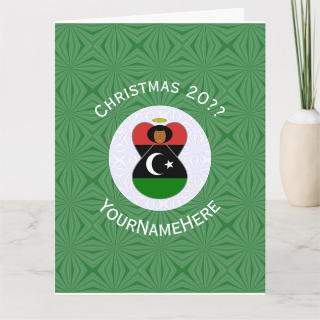 Libysche Engel-Weihnachtsflagge Personalisiert Karte (Vorderseite)