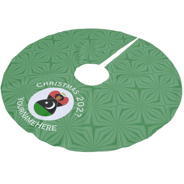 Libysche Engel-Weihnachtsflagge Personalisiert Polyester Weihnachtsbaumdecke (Schrägansicht)