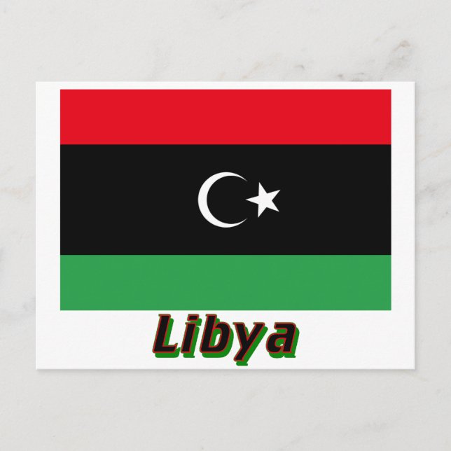 Libysche Flagge mit Namen Postkarte (Vorderseite)
