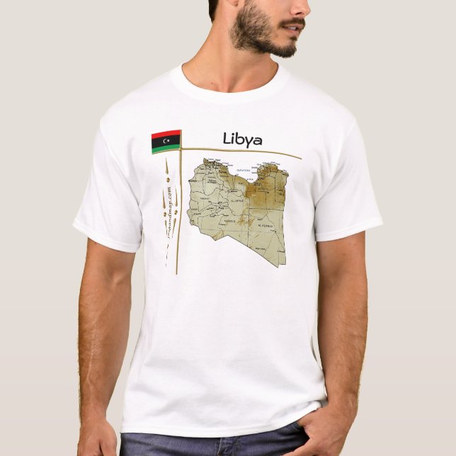 Libysche Karte + Flagge + T - Shirt (Vorderseite)