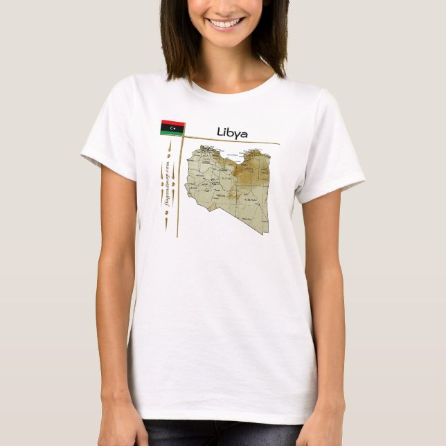 Libysche Karte + Flagge + T - Shirt (Vorderseite)