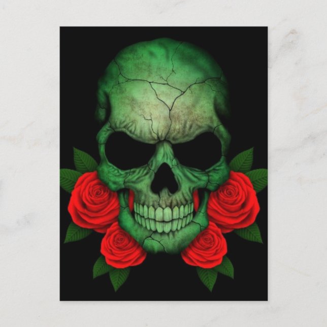 libyscher Green Flag Skull mit Rote Rosen Postkarte (Vorderseite)