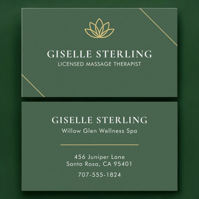License Massage Therapist Green Gold Visitenkarte (Von Creator hochgeladen)